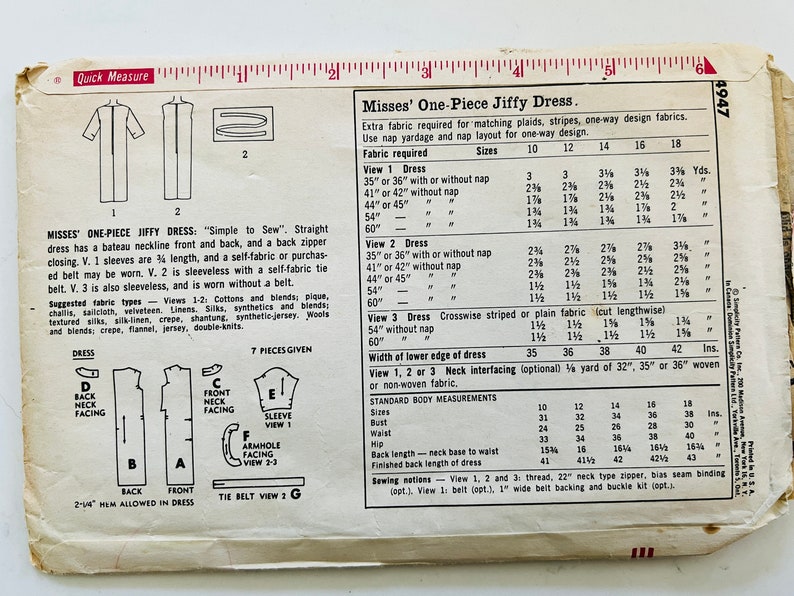 Vintage Simplicity Shift Dress Pattern 4947 Size 12 Bust 32 Easy Cut ...
