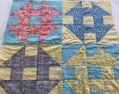 Vintage Quilt Square 1940s Feedsack Fabric Hole In the Barn Door Hand Pieced Hand Quilted Large Size Great For Pillows Basket Liners Hanging
