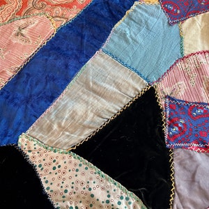 Antique Crazy Quilt of Irregular Shapes in Velvets Silks and Satins ...