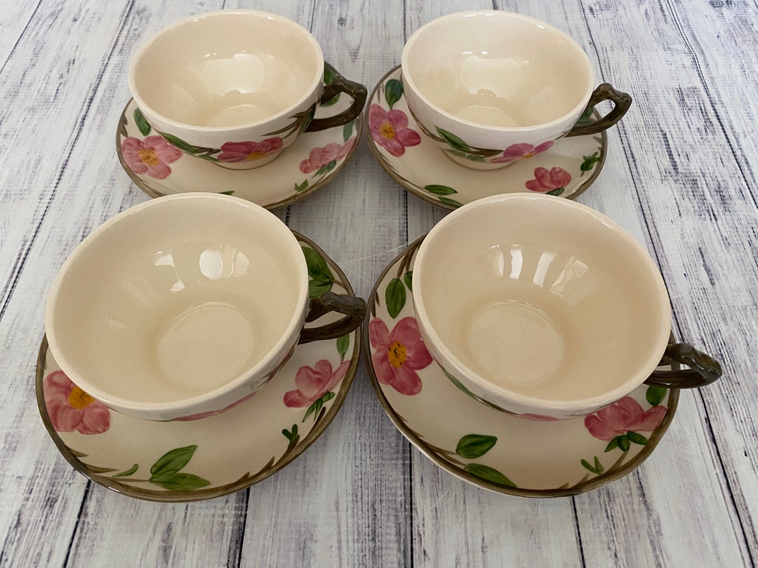 Franciscan Desert Rose Pattern Set of Teacups and Saucers, 8 Pieces