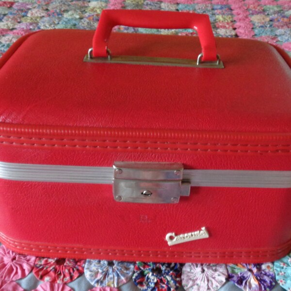 Vintage Carousel Red Train Case Cosmetic Case