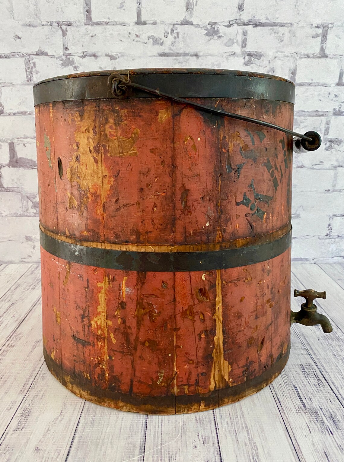 Antique Red Wood Kerosene Oil Bucket With Original Paint and Etsy