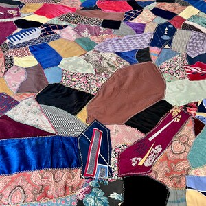 Antique Crazy Quilt of Irregular Shapes in Velvets Silks and Satins ...