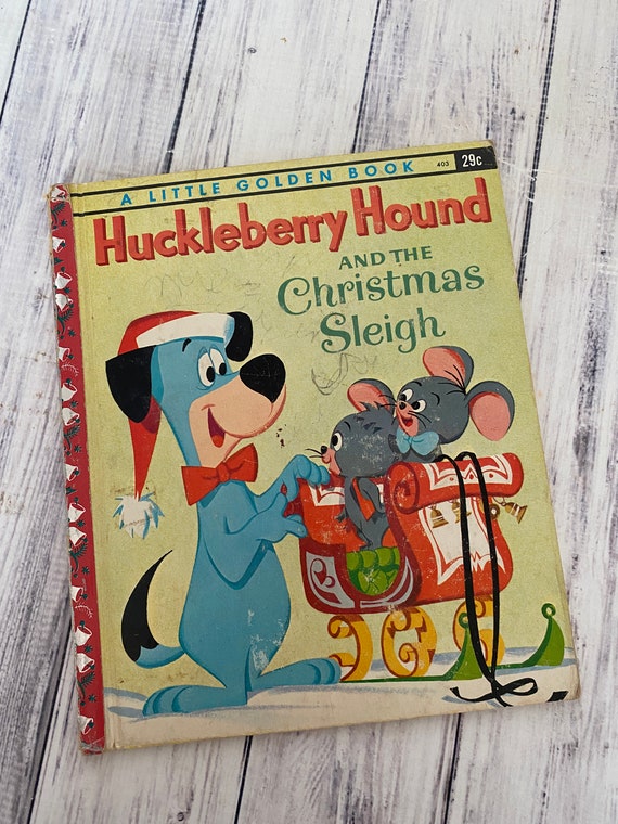 Vintage Children's Book Huckleberry Hound and the Christmas Sleigh Little Golden Book Collectible Story Book, Copyright 1960 Great Condition