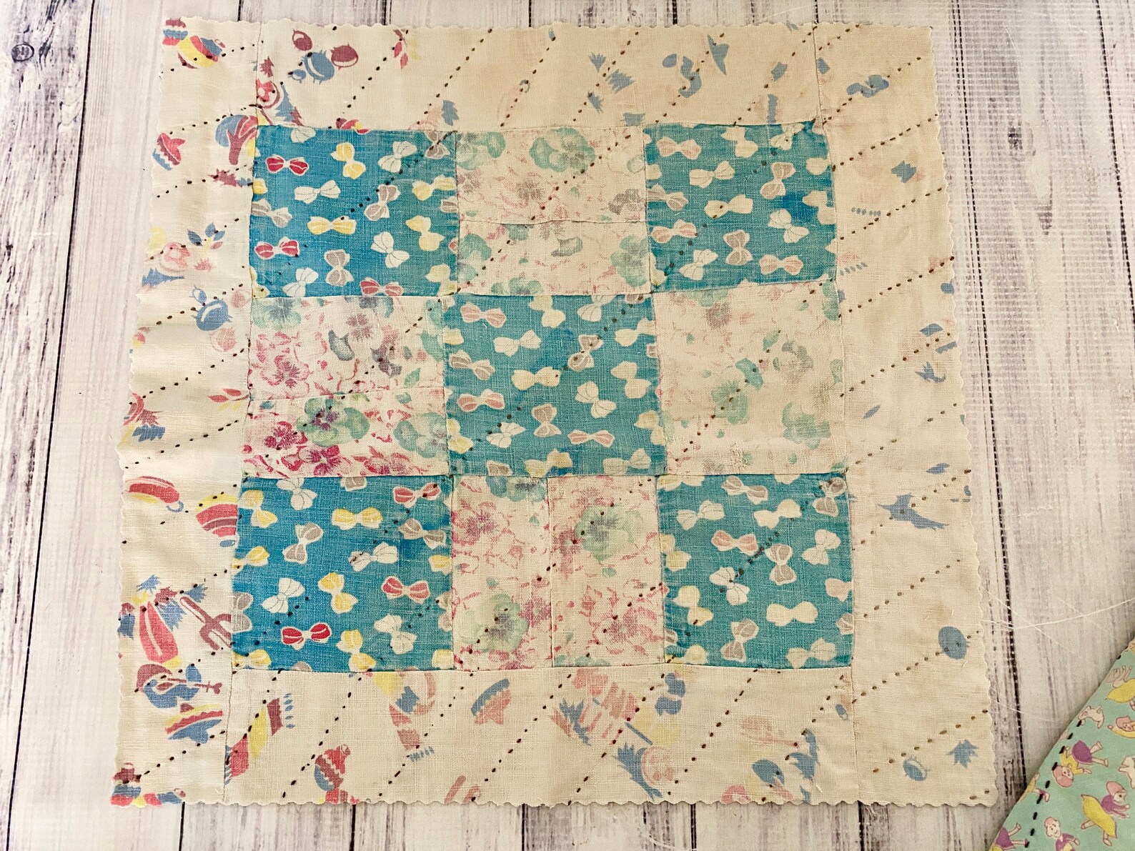 Vintage Nine Patch Quilt Squares With Batting and Backing from Etsy