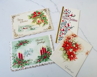 Vintage  Christmas Cards Lot of Four Beautiful Mid Century Assorted Christmas Scenes, No Envelopes, Circa 1960s, Signed, As Shown