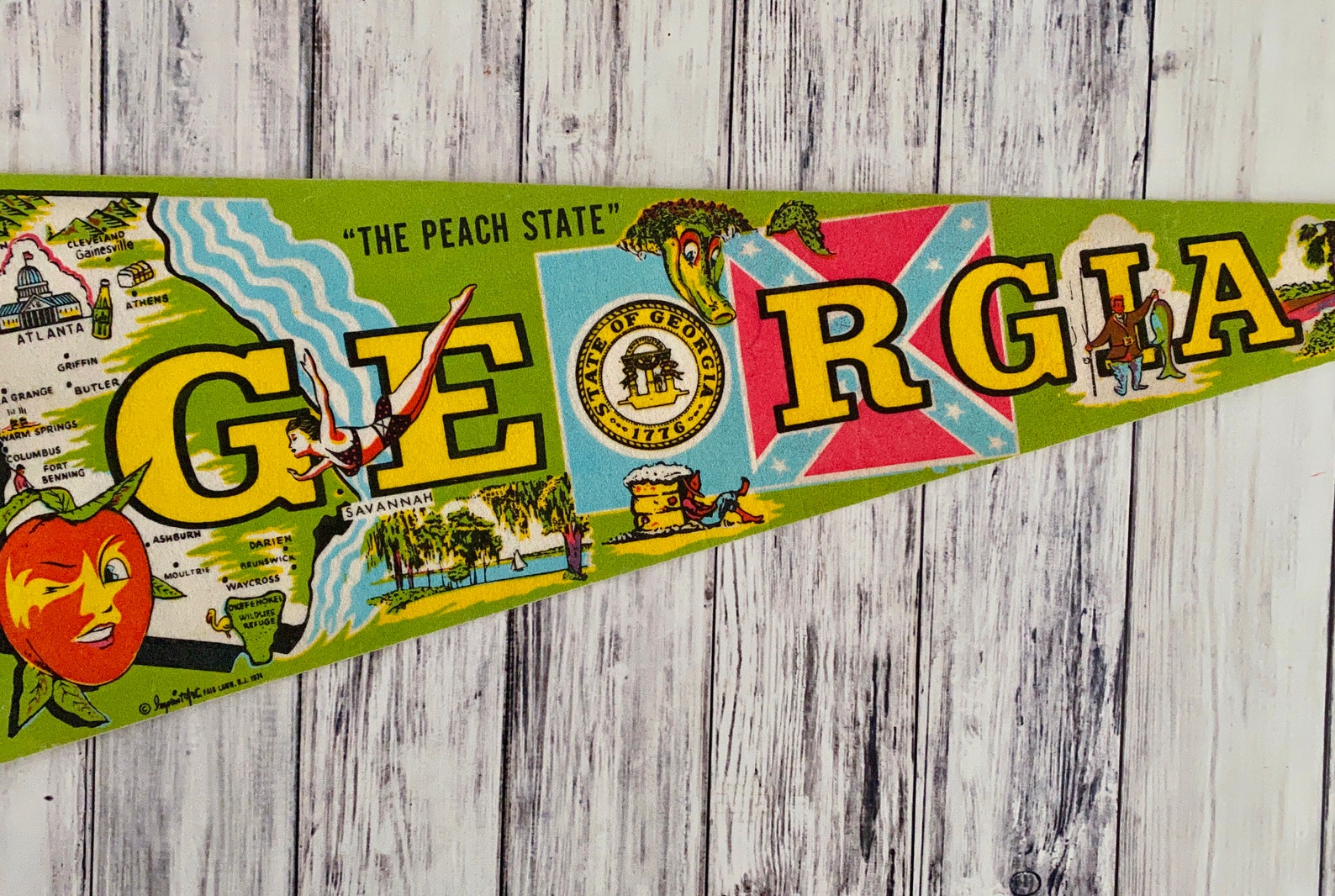 Vintage Pennant Green and Blue Peach Travel Etsy