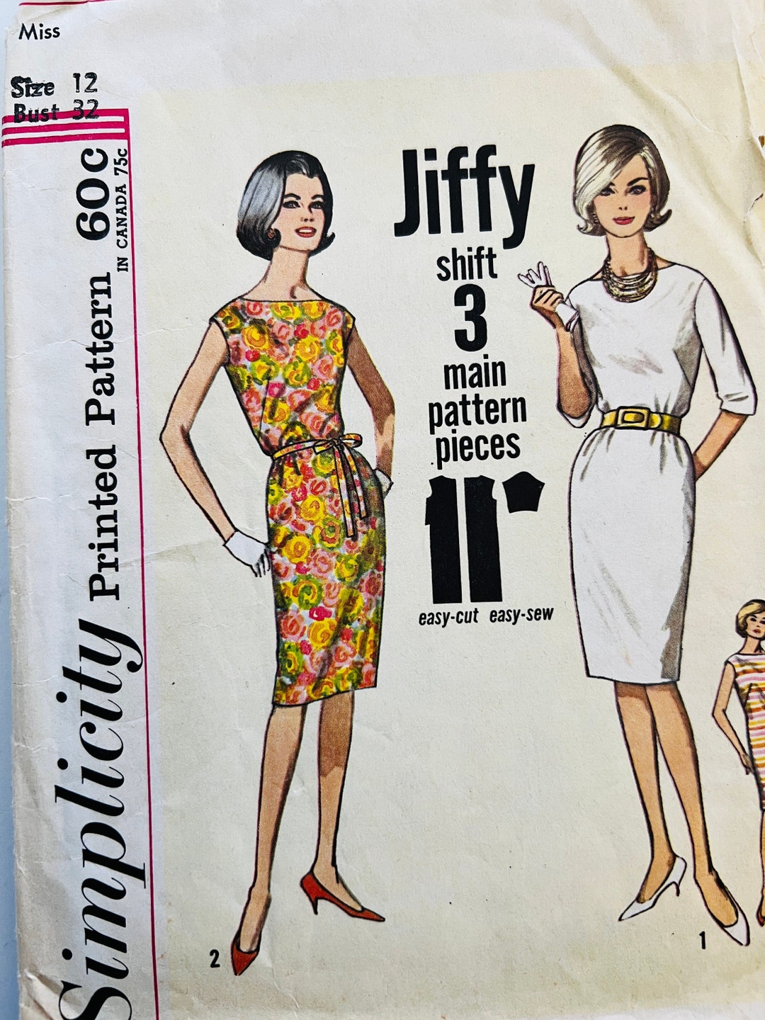 Vintage Simplicity Shift Dress Pattern 4947 Size 12 Bust 32 Easy Cut ...
