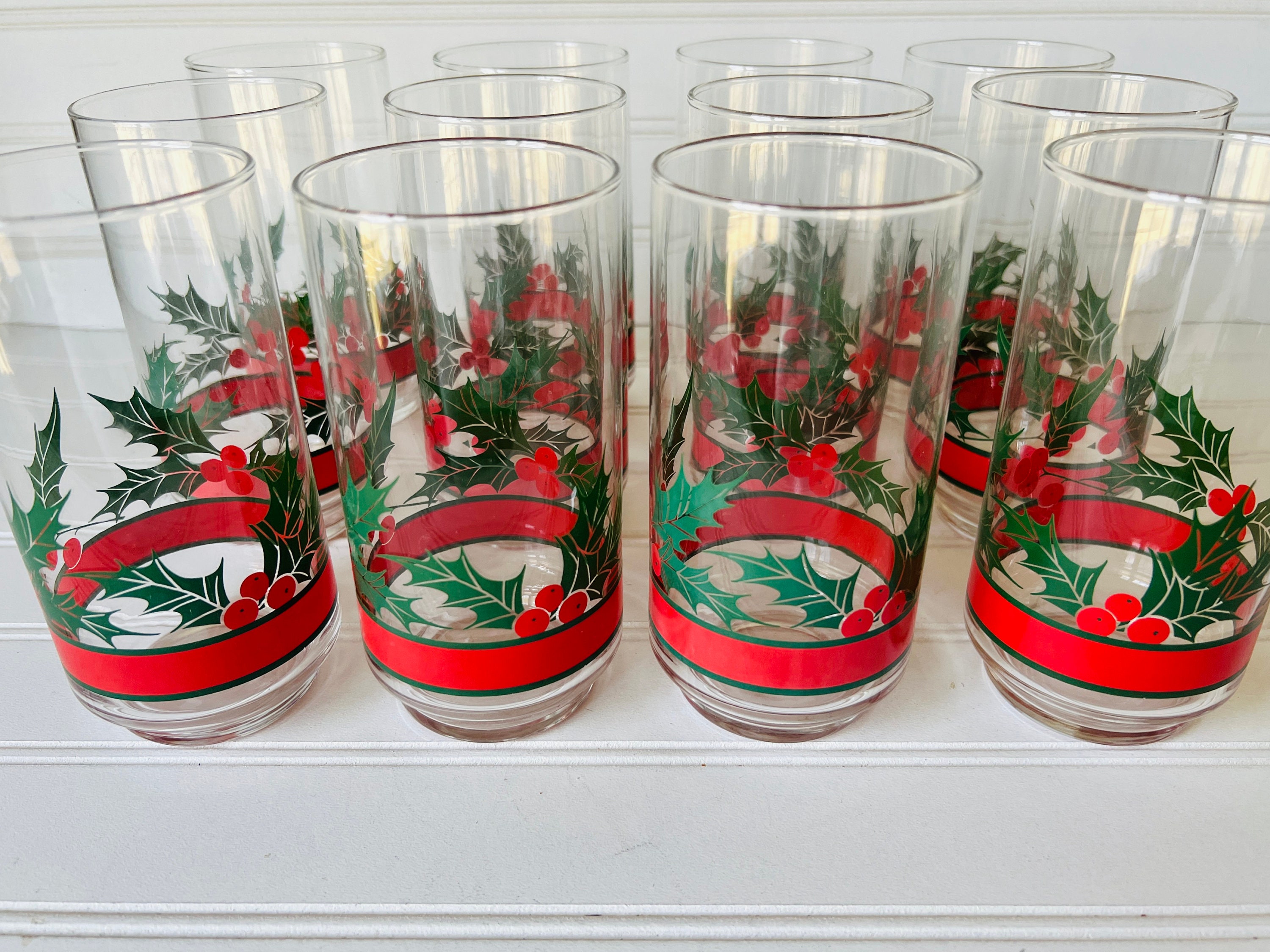 Libbey Holly Berry Lowball Christmas Drinking Glasses Holiday Glassware Set  of 4