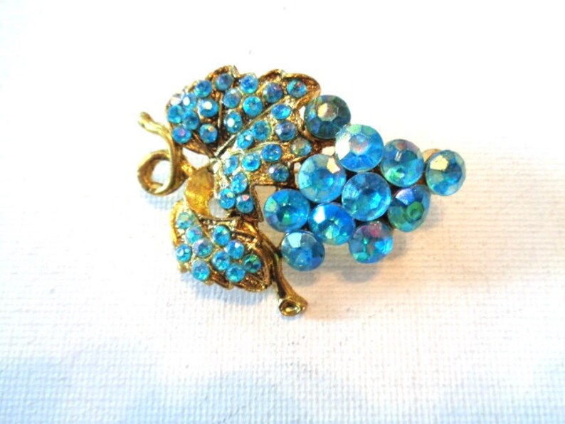 Vintage Brooch Costume Jewelry Pin Sparkling Blue and Gold Etsy