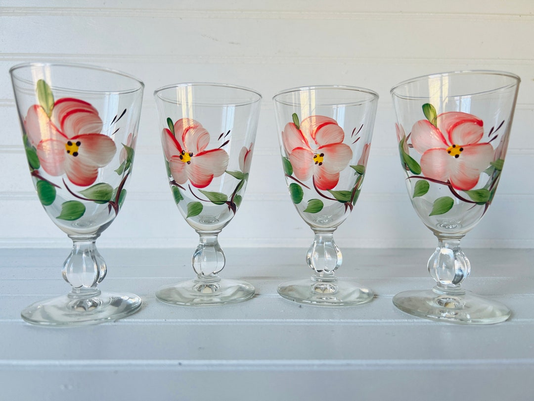 Franciscan Desert Rose Set of Four Stemmed Juice Glasses Pretty Pink