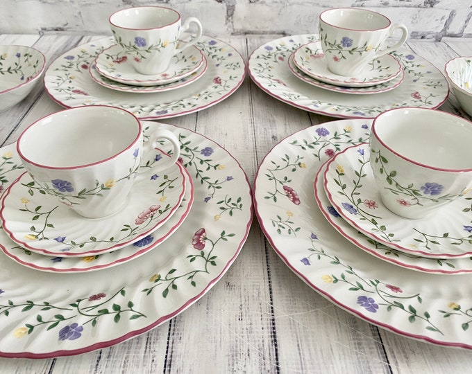 Pink and White Dishes Dinnerware Set by Johnson Brothers Summer Chintz Earthenware 20 Piece