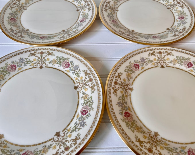 Lenox Castle Garden China Set of Four Dinner Plates, Pretty Pink Blue