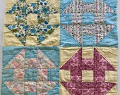 Vintage Quilt Square 1940s Feedsack Fabric Hole In the Barn Door Hand Pieced Hand Quilted Large Size Great For Pillows Basket Liners Hanging