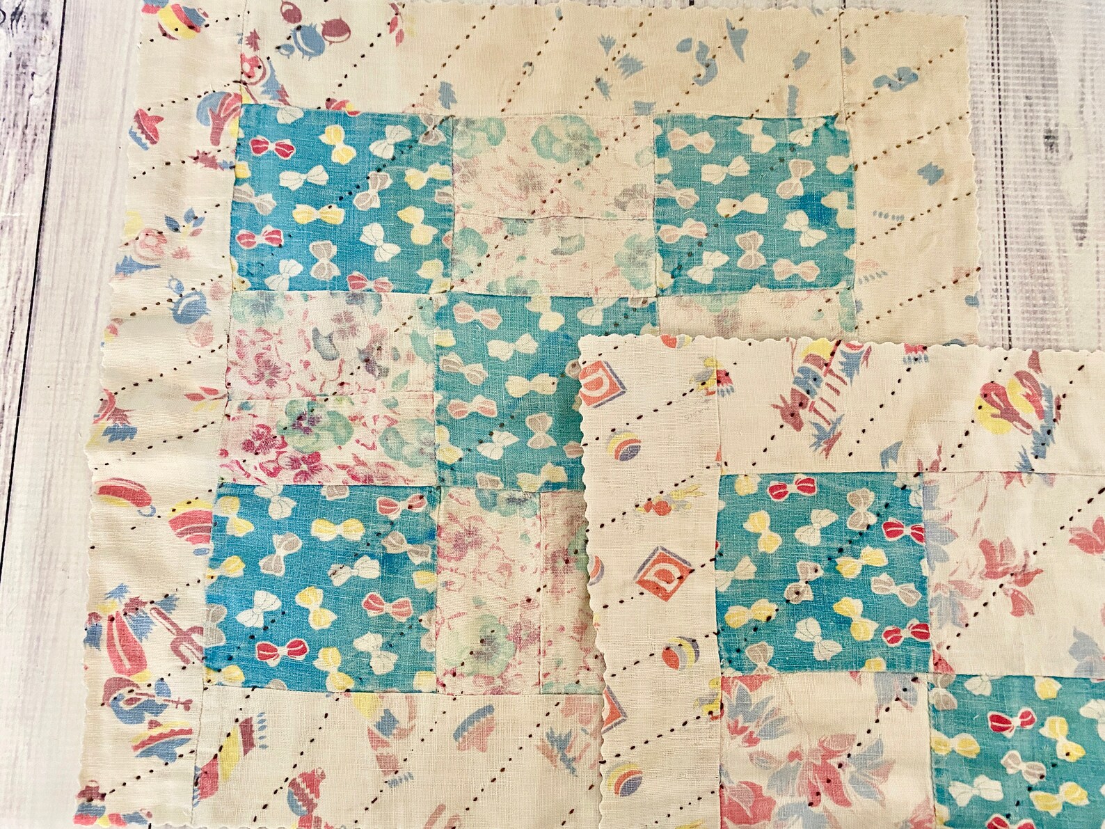 Vintage Nine Patch Quilt Squares With Batting and Backing from Etsy