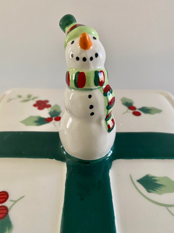 Pfaltzgraff Winterberry Treat Jar With Snowman on Top in White | Etsy