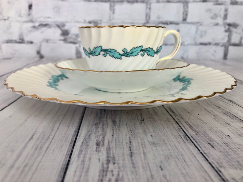 Minton Ardmore Three Piece Tea Set Turquoise Floral on Ivory Etsy