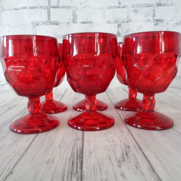 Vintage Viking Glass Georgian Ruby Red Iced Tea Water Glasses Set of Six Viking Georgian Amberina Honeycomb Glass Drinking Glasses