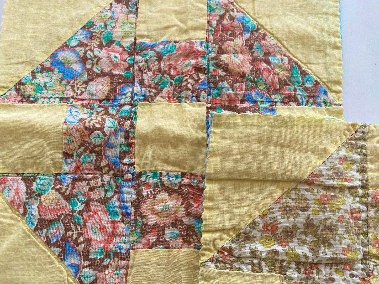 Two Vintage Quilt Squares 1940s Feedsack Fabric Hole in the Etsy