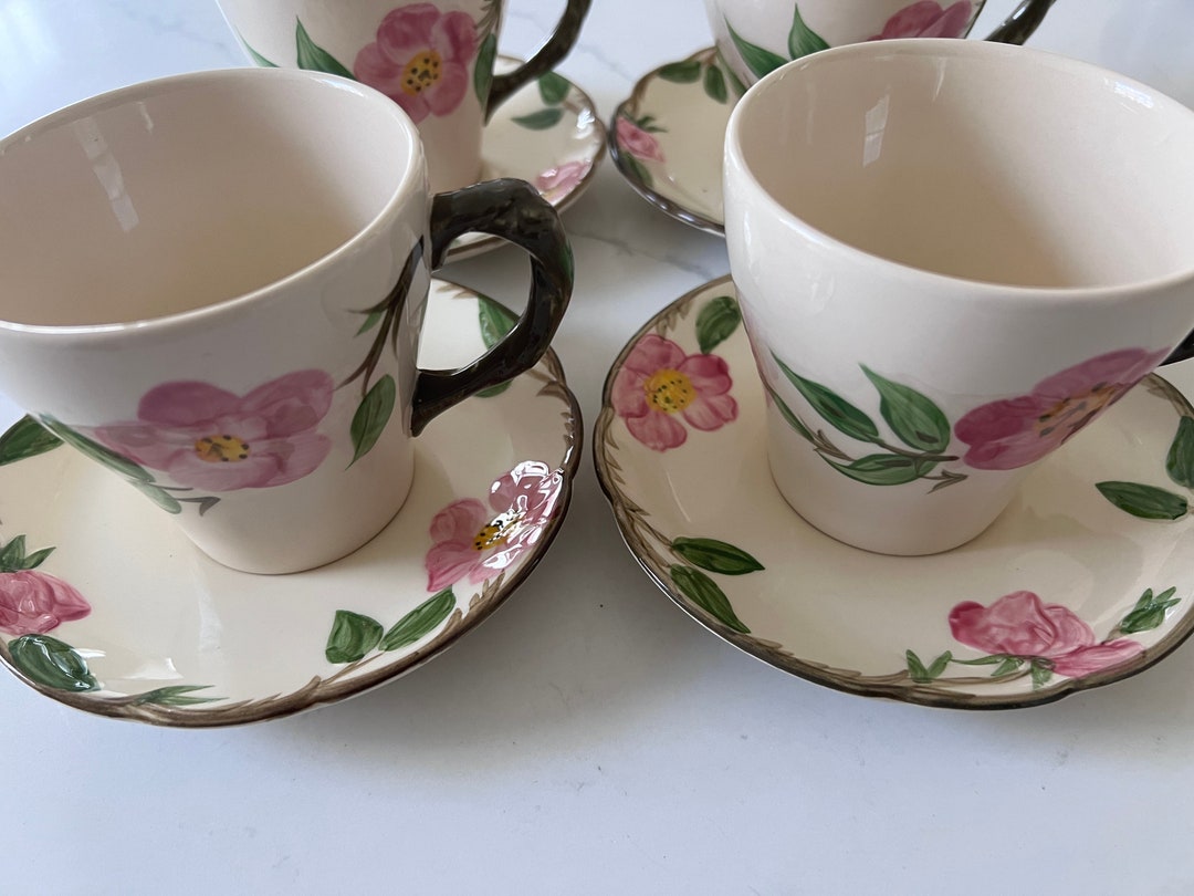 Franciscan Desert Rose Pattern Set of Four Coffee Mugs and Saucers, 8
