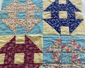 Vintage Quilt Square 1940s Feedsack Fabric Hole In the Barn Door Hand Pieced Hand Quilted Large Size Great For Pillows Basket Liners Hanging