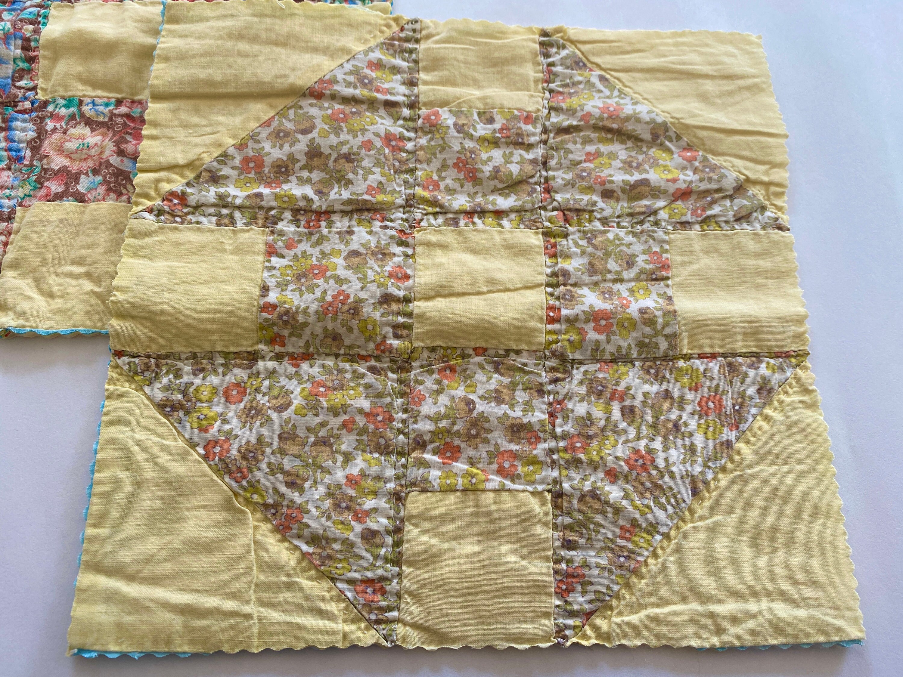 Two Vintage Quilt Squares 1940s Feedsack Fabric Hole In the Etsy
