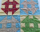 Vintage Quilt Square 1940s Feedsack Fabric Hole In the Barn Door Hand Pieced Hand Quilted Large Size Great For Pillows Basket Liners Hanging