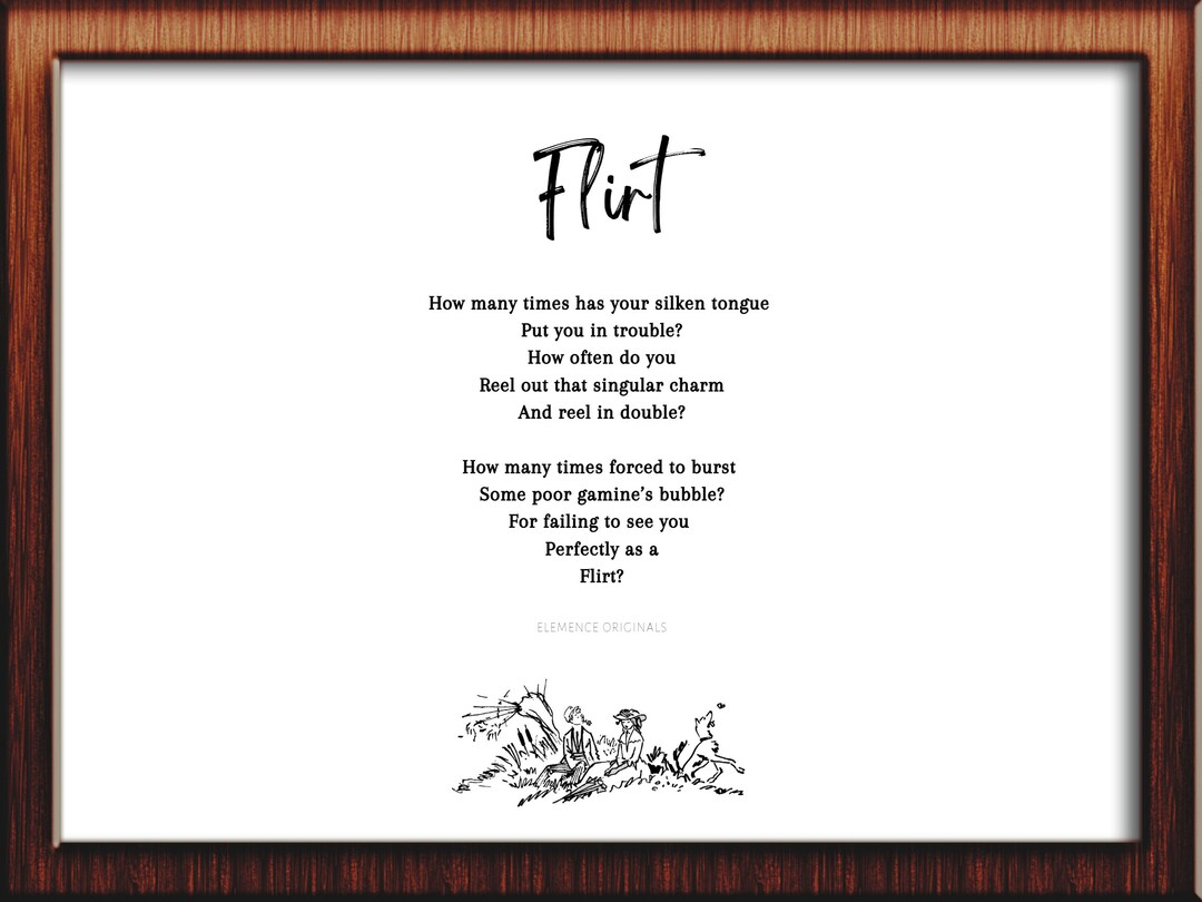 Flirtation Poem Black and White Vintage Art Poetry Gift for Etsy