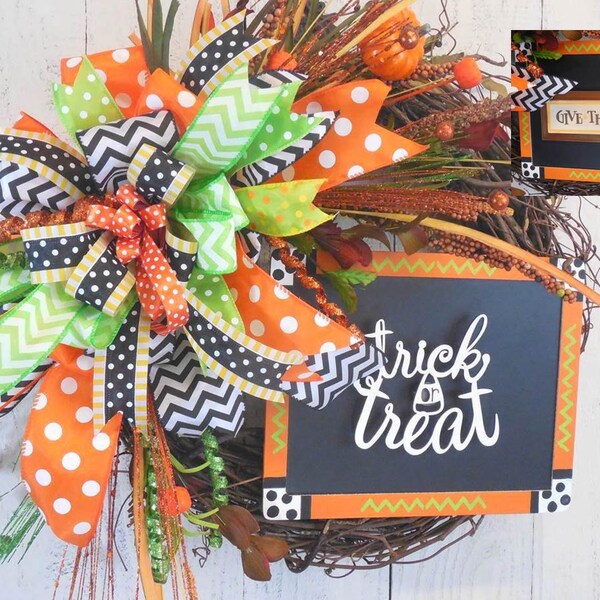 Halloween and Fall wreaths, Halloween wreaths, Fall wreaths, Trick or Treat, Thanksgiving, Orange and green, Pumpkin wreaths, Fall Door, 2xU