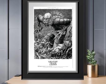 Creature From the Black Lagoon Print, Universal Classic Monsters Poster, Vintage Horror Movie Wall Art, Gillman Fan Gift