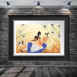 Disney Alice In Wonderland and Dinah Concept Mary Blair Print Poster 8x10 11x14 11x17 13x19