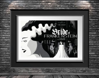 Bride of Frankenstein Art Print, Universal Classic Monsters Poster, Vintage Horror Movie Wall Art, Gothic Home Decor