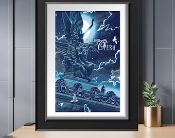 Phantom of the Opera Poster, Chaney Moonlight Theater Print, Universal Classic Monsters Wall Art, Gothic Horror Decor