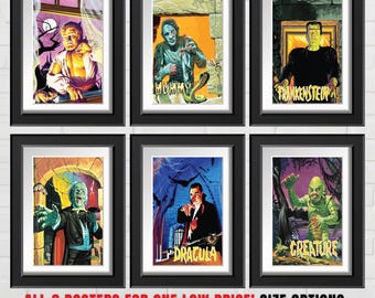 Vintage Universal Monsters Prints, Set of 6 Horror Movie Posters