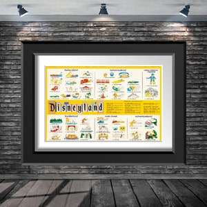 Walt Disney's Disneyland Attractions List Tomorrowland Fantasyland New Orleans Square Frontierland Retro Poster 8x10 11x14 11x17 13x19