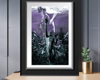 Creature From The Black Lagoon Art Print, Universal Classic Monsters Poster, Gillman Vintage Horror Wall Art