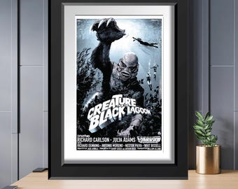 Creature From The Black Lagoon Movie Poster, Universal Monsters Print, Classic Horror Wall Art, Gillman Decor