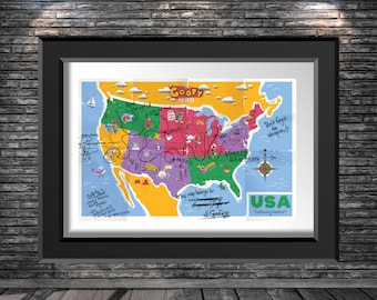 Disney Goofy Movie United States of America Map Poster 8x10 11x14 11x17 13x19