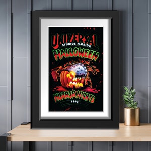 Halloween Horror Nights Chainsaw Pumpkin Retro Poster 8x10 11x14 11x17 13x19 Universal Orlando HHN