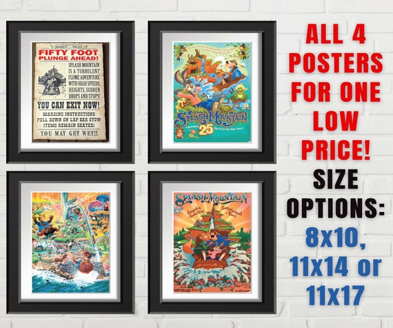 VINTAGE Set of 4 Disney Splash Mountain Attraction Posters