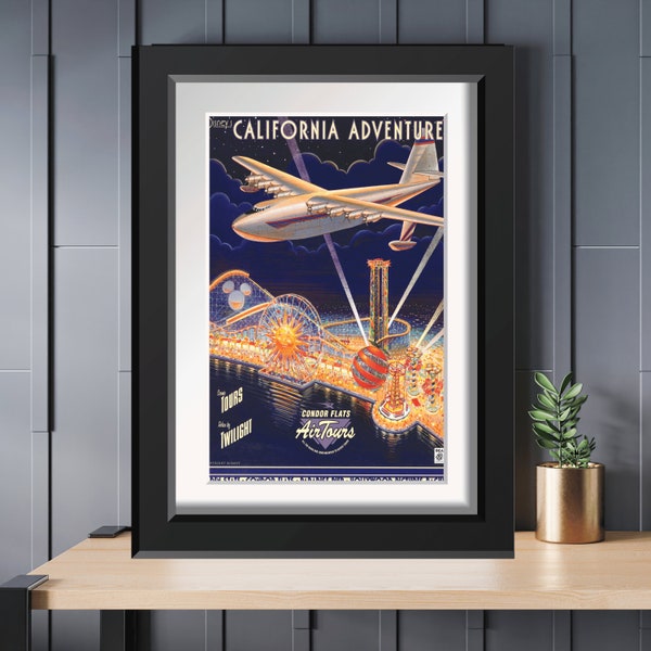 Vintage California Adventure Air Tours Condor Flats Boardwalk Sun Wheel Circa 2002 Poster Disneyland 11x14 11x17