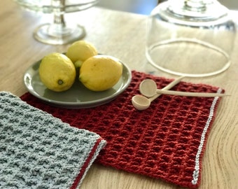 Tea Towel easy crochet pattern. Pair of combined hand towel, kitchen towel, dishcloth. Zero waste crochet.