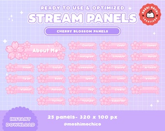 Cute Sparkle Pastel Pink Cherry Blossom Twitch Panels / Kawaii / Streamer / Pastel / Aesthetic / Sakura Petal / Japan