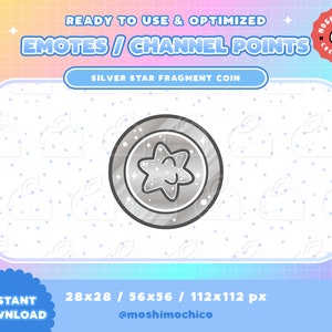 Twitch Silver Star Fragment Coin Emotes / Channel Points / Badges / Kawaii / Streamer / Pastel / Streamer Graphics / Sparkle / Grey