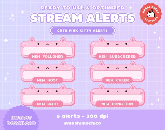 6x Twitch Cute Pink Sparkle Kitty Static Alerts New Follower Etsy 6x Twitch Cute Pink Sparkle Kitty Static Alerts New Follower Etsy