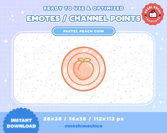 Twitch Peach Fruit Coin Emote / Channel Point / Badges / Kawaii / Streamer / Pastel / Streamer Graphics / Soft / Cute