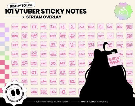 101 Pink Vtuber Sticky Note Set, Funny Stream Overlay, P2U Vtuber Stream Assets, Custom, PNGtuber, Streamer Setup, Cute Aesthetic, Cozy, Sus
