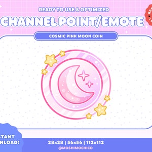 Twitch Pink Moon Coin Channel Point / Emote Badge / Kawaii / Streamer / Pastel / Streamer Graphics / Sky / Gamer / Sparkle