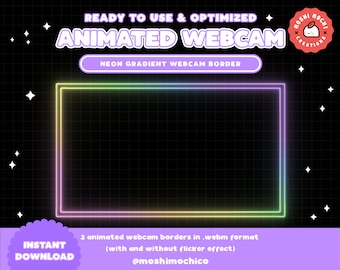 Twitch Animated Neon Webcam Border / Rainbow / Animated Camera Frame / Gradient Border / Custom Cam / Stream Setup / Streamer / Overlay