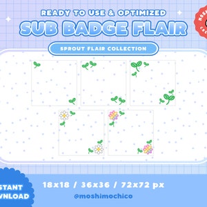 Twitch Sub Badge Flair - Cute Sprout Flower / Kawaii / Streamer / Rainbow / Pastel / Daisy / Leaf